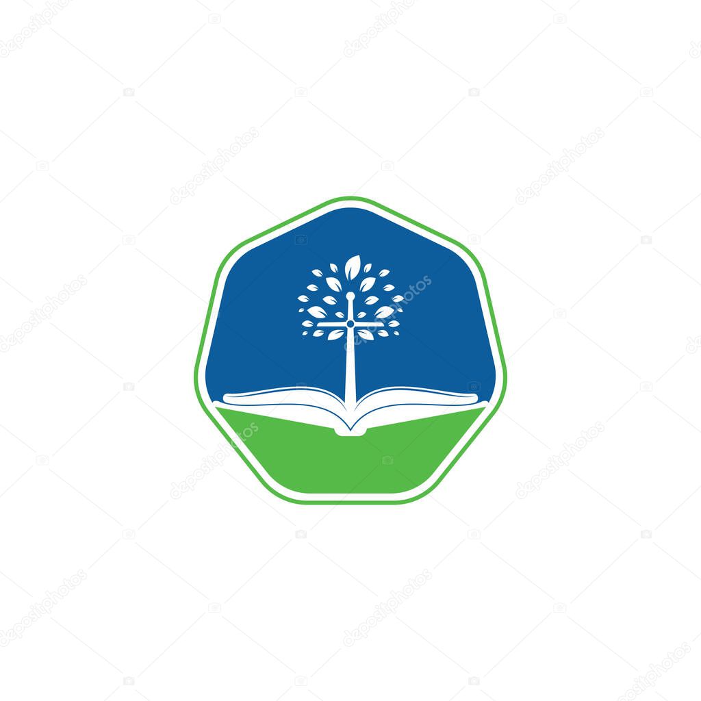 Bible Cross Tree Church Logo Design. Bible church logo