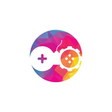 Gear logo şablon vektörüyle oyun. Joystick tasarım simgesi. Dişli Oyun logosu