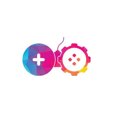Gear logo şablon vektörüyle oyun. Joystick tasarım simgesi. Dişli Oyun logosu