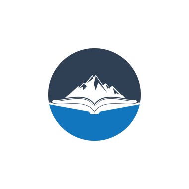 Dağ kitabı vektör logosu tasarımı. Doğa ve kitapçı sembolü veya simgesi.