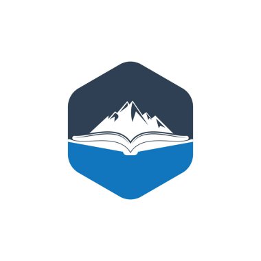 Dağ kitabı vektör logosu tasarımı. Doğa ve kitapçı sembolü veya simgesi.