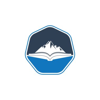 Dağ kitabı vektör logosu tasarımı. Doğa ve kitapçı sembolü veya simgesi.