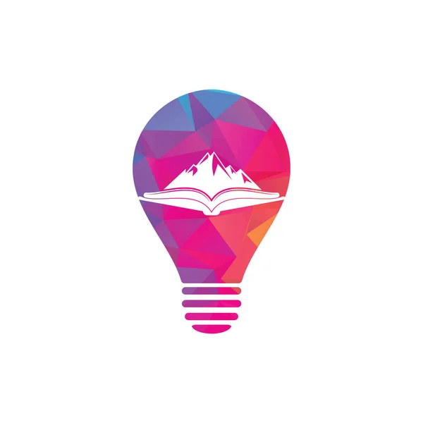 Mountain Book Glühbirnenform Konzept Vektor Logo Design Natur Und Buchhandlung — Stockvektor