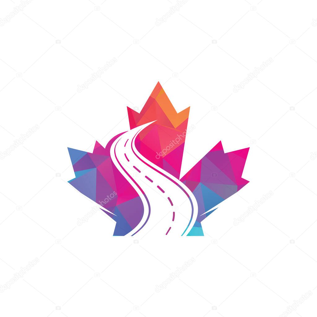 Maple leaf road logo. Maple leaf emblem vector. Canada sign logo