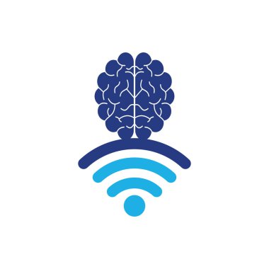 Beyin ve wifi logo tasarım işareti. Eğitim, teknoloji ve iş geçmişi. Wi-fi beyin logosu simgesi.