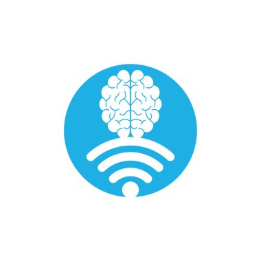 Beyin ve wifi logo tasarım işareti. Eğitim, teknoloji ve iş geçmişi. Wi-fi beyin logosu simgesi.
