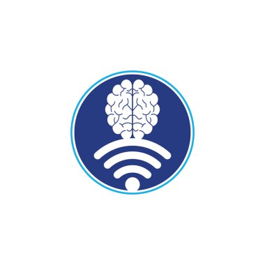 Beyin ve wifi logo tasarım işareti. Eğitim, teknoloji ve iş geçmişi. Wi-fi beyin logosu simgesi.