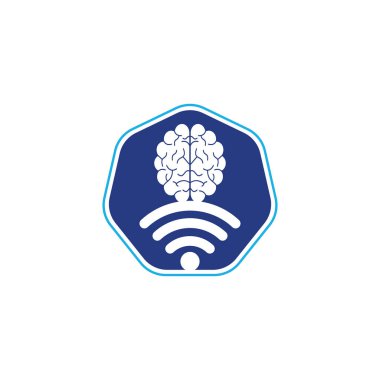 Beyin ve wifi logo tasarım işareti. Eğitim, teknoloji ve iş geçmişi. Wi-fi beyin logosu simgesi.