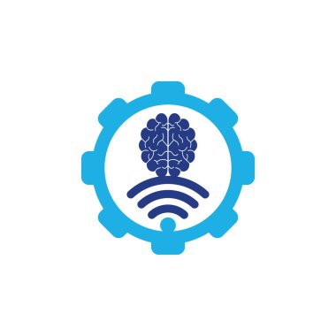 Beyin ve kablosuz ağ şekilli konsept logo tasarımı. Eğitim, teknoloji ve iş geçmişi. Wi-fi beyin logosu simgesi