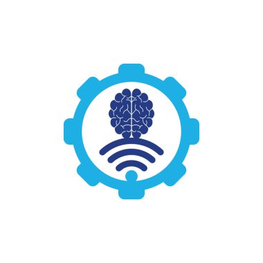 Brain and wifi gear shape concept logo design. Education, technology and business background. Wi-fi brain logo icon clipart