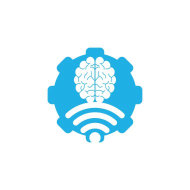 Beyin ve kablosuz ağ şekilli konsept logo tasarımı. Eğitim, teknoloji ve iş geçmişi. Wi-fi beyin logosu simgesi