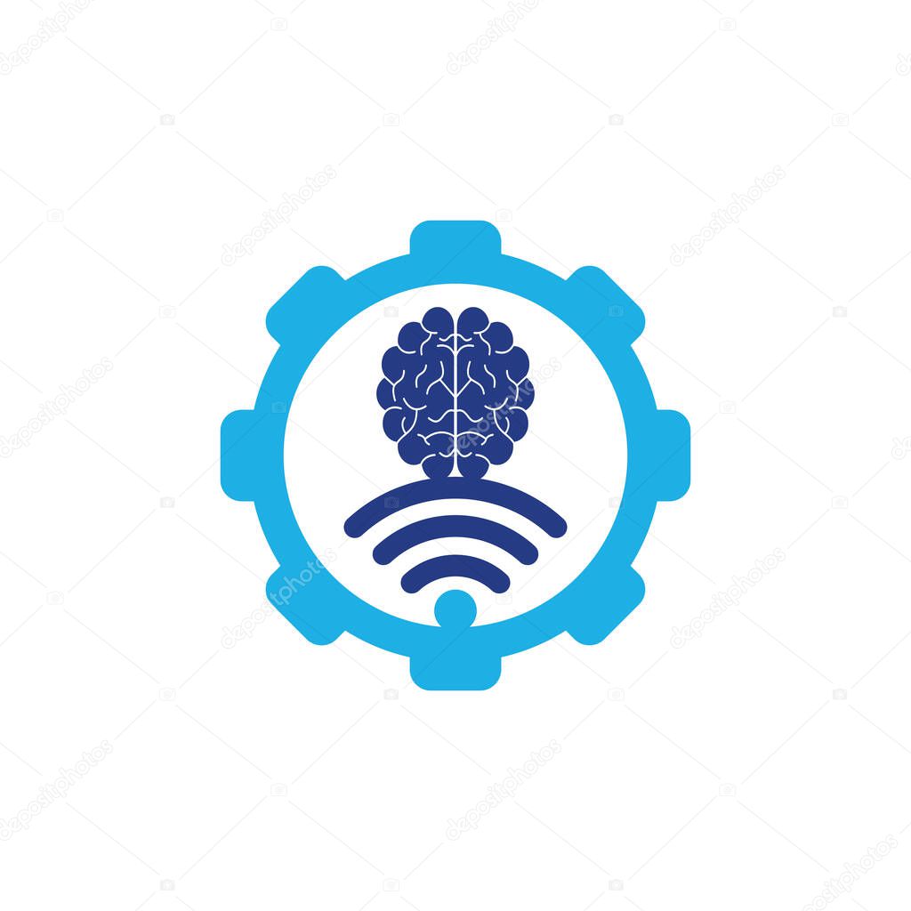 Brain and wifi gear shape concept logo design. Education, technology and business background. Wi-fi brain logo icon