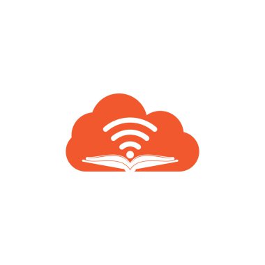 Wifi kitap bulutu şekilli konsept logo tasarım şablonu. Wifi Kitap Simgesi Logo Tasarım Elemanı