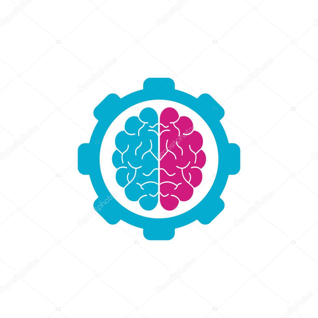 Brain gear concept logo design. Brainstorm power thinking brain Logotype icon