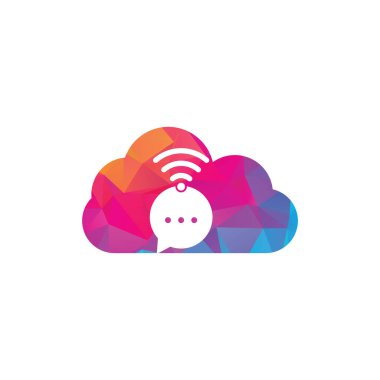 Sohbet Wi-Fi Bulut şekilli konsept logo tasarım işareti. Sohbet kablosuz logo tasarımı simgesi