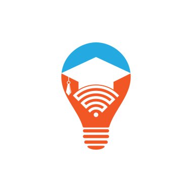 Wifi eğitim ampulü şekilli konsept logo tasarım şablonu. Mezuniyet şapkası ve wifi vektör logosu tasarımı. Çevrimiçi logo kavramı çalış