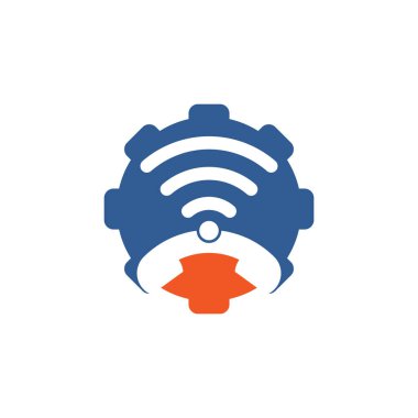 Wi-Fi vites şekilli konsept logo tasarım şablonunu ara. Telefon ve wifi logo tasarımı simgesi