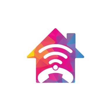 Kablosuz ev şekilli logo tasarım vektör şablonunu ara. Telefon ve wifi logo tasarımı simgesi