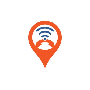 Kablosuz harita pin şekilli logo tasarım vektör şablonunu ara. Telefon ve wifi logo tasarımı simgesi