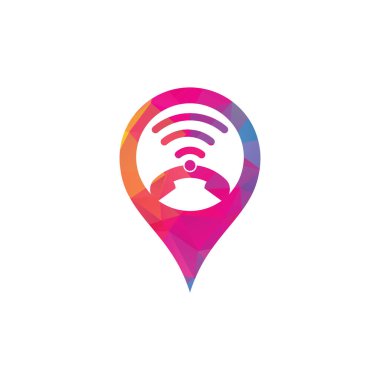 Kablosuz harita pin şekilli logo tasarım vektör şablonunu ara. Telefon ve wifi logo tasarımı simgesi