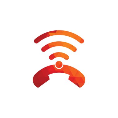 Kablosuz harita pin şekilli logo tasarım vektör şablonunu ara. Telefon ve wifi logo tasarımı simgesi