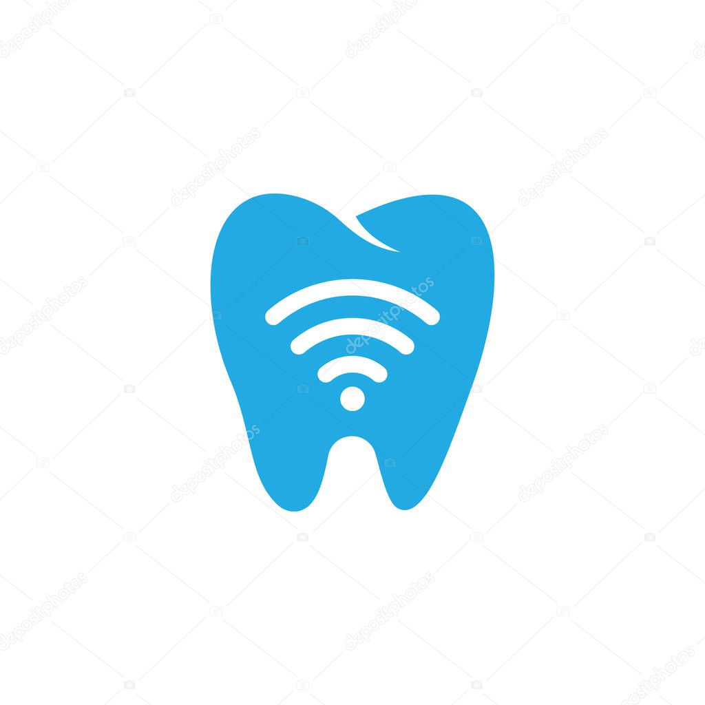 Tooth and wifi logo combination. Dental and signal symbol or icon