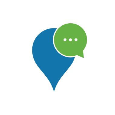 Sohbet Logosu Tasarım Elementi. Harita iğnesi ve sohbet logo tasarımı simgesi