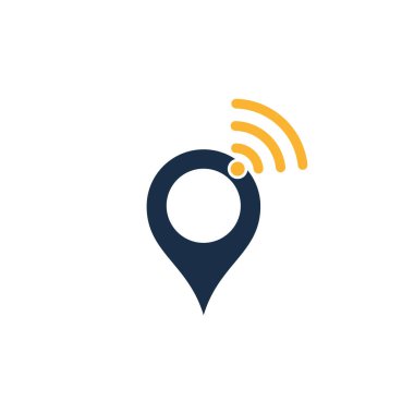 Kablosuz sinyal logo tasarım vektörlü harita iğnesi.
