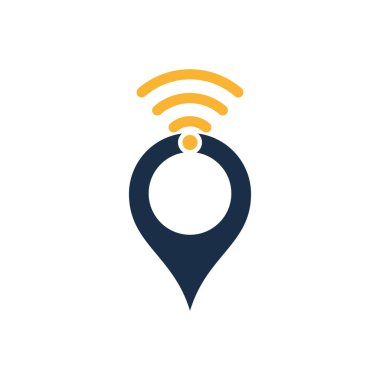 Kablosuz sinyal logo tasarım vektörlü harita iğnesi.