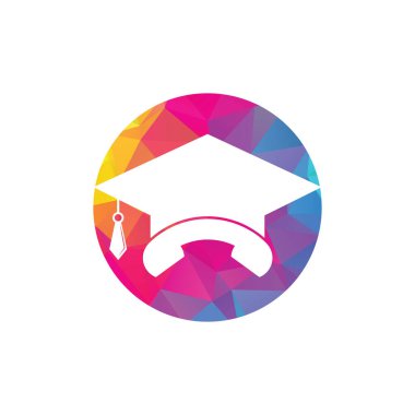 Eğitim Çağrısı vektör logosu tasarım şablonu. Mezuniyet başlığı ve cep telefonu simgesi simgesi.