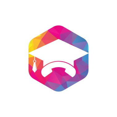 Eğitim Çağrısı vektör logosu tasarım şablonu. Mezuniyet başlığı ve cep telefonu simgesi simgesi.