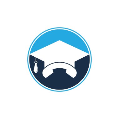 Eğitim Çağrısı vektör logosu tasarım şablonu. Mezuniyet başlığı ve cep telefonu simgesi simgesi.