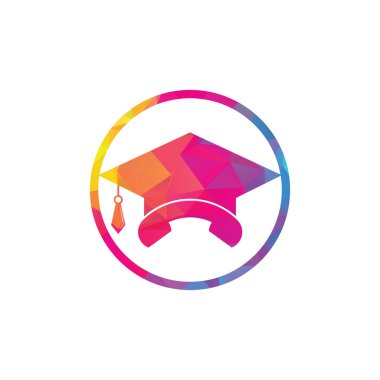 Eğitim Çağrısı vektör logosu tasarım şablonu. Mezuniyet başlığı ve cep telefonu simgesi simgesi.