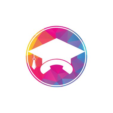 Eğitim Çağrısı vektör logosu tasarım şablonu. Mezuniyet başlığı ve cep telefonu simgesi simgesi.