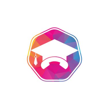 Eğitim Çağrısı vektör logosu tasarım şablonu. Mezuniyet başlığı ve cep telefonu simgesi simgesi.