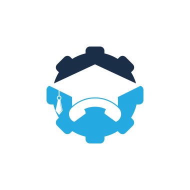 Education Call dişli konsept vektör logosu tasarım şablonu. Mezuniyet başlığı ve cep telefonu simgesi simgesi