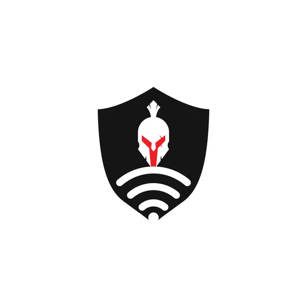 Spartaanse Wifi Logo Combinatie Helm Signaalsymbool Pictogram — Stockvector
