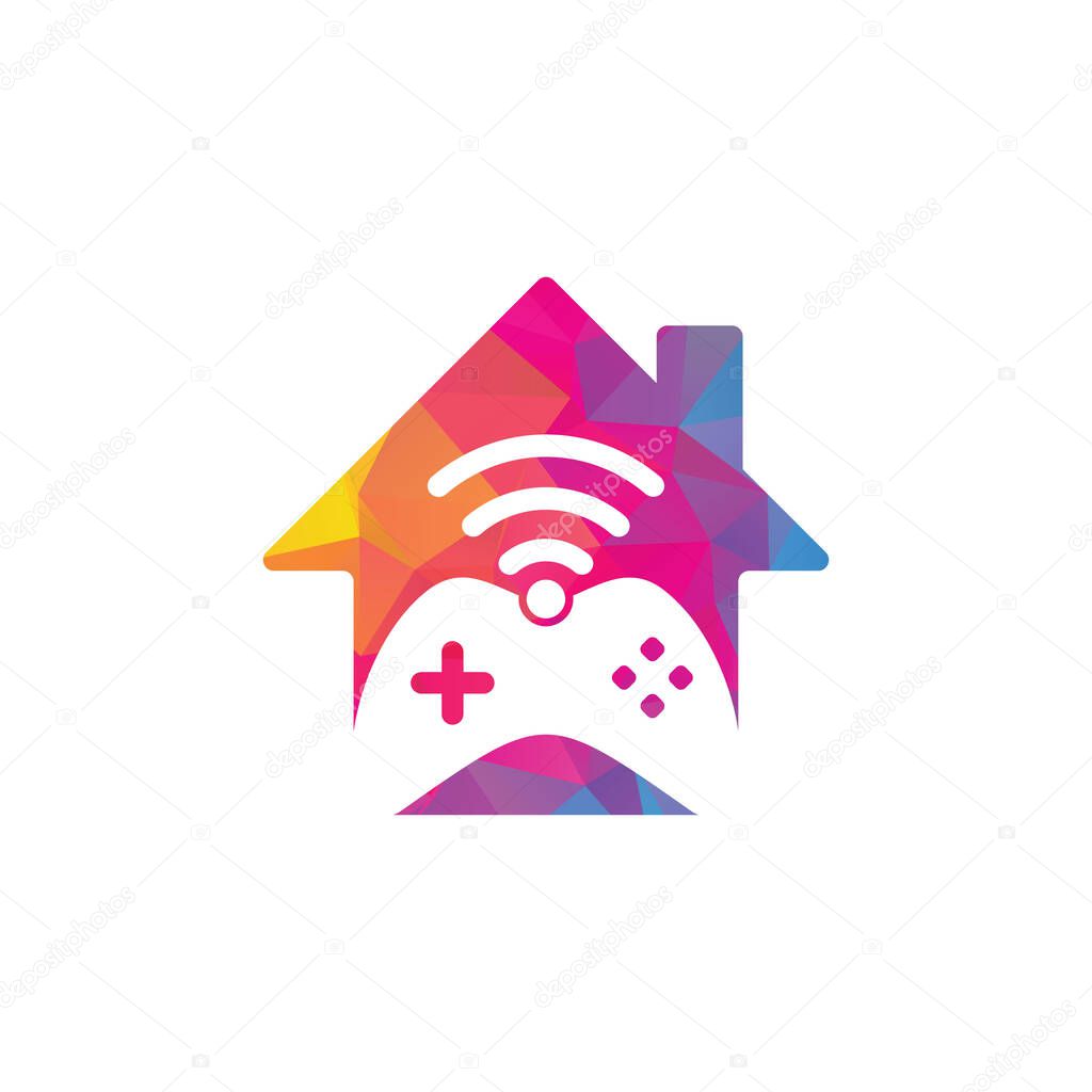 Game wifi home shape concept logo design template vector. joystick and wifi logo combination. Gamepad and signal symbol or icon