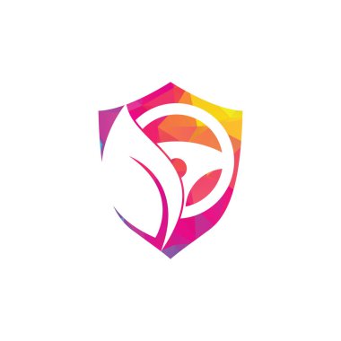 Eko direksiyon kalkanı şekil vektör logosu tasarımı. Direksiyon ve eko sembolü veya simgesi