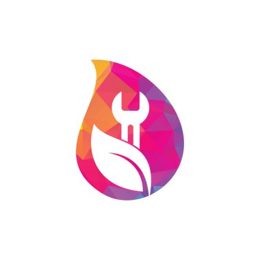 Anahtar yaprağı damla şekil vektör logo tasarım şablonu. Tamir hizmeti yaprağı doğa logosu tasarımı.