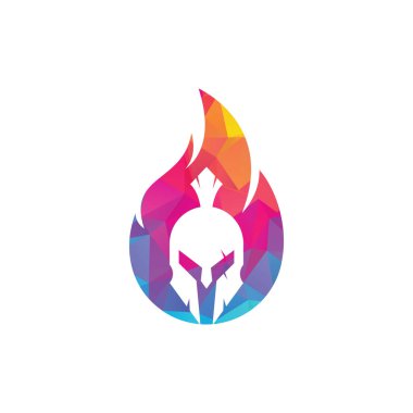 Sparta yangın logosu tasarım vektörü. Spartalı miğfer logosu yanıyor.