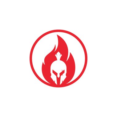 Sparta yangın logosu tasarım vektörü. Spartalı miğfer logosu yanıyor.