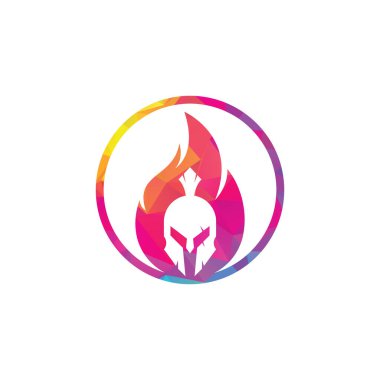 Sparta yangın logosu tasarım vektörü. Spartalı miğfer logosu yanıyor.