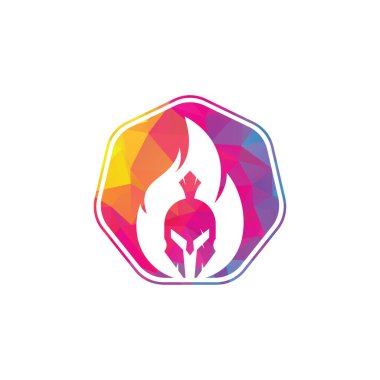 Sparta yangın logosu tasarım vektörü. Spartalı miğfer logosu yanıyor.