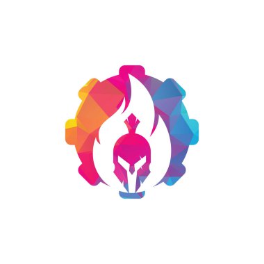 Spartalı yangın teçhizatı şekilli konsept logo tasarım vektörü. Spartalı miğfer logosu yanıyor