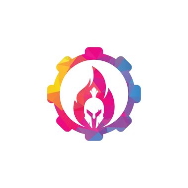 Spartalı yangın teçhizatı şekilli konsept logo tasarım vektörü. Spartalı miğfer logosu yanıyor