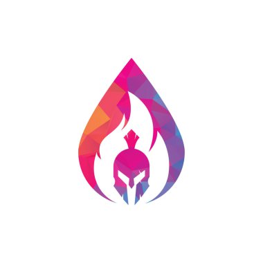 Sparta ateş düşürücü şekil logo tasarım vektörü. Spartalı miğfer logosu yanıyor