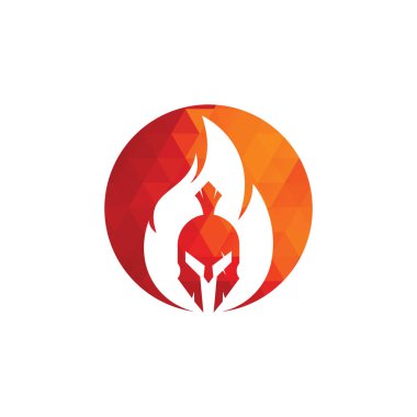 Sparta yangın logosu tasarım vektörü. Spartalı miğfer logosu yanıyor.