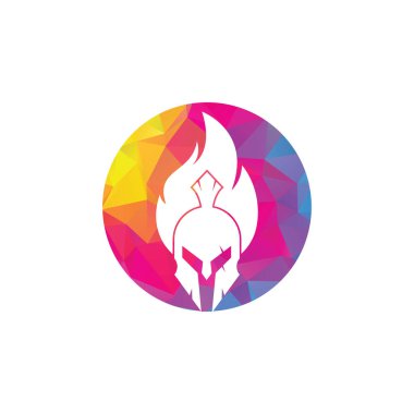 Sparta yangın logosu tasarım vektörü. Spartalı miğfer logosu yanıyor.