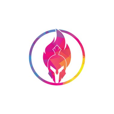 Sparta yangın logosu tasarım vektörü. Spartalı miğfer logosu yanıyor.
